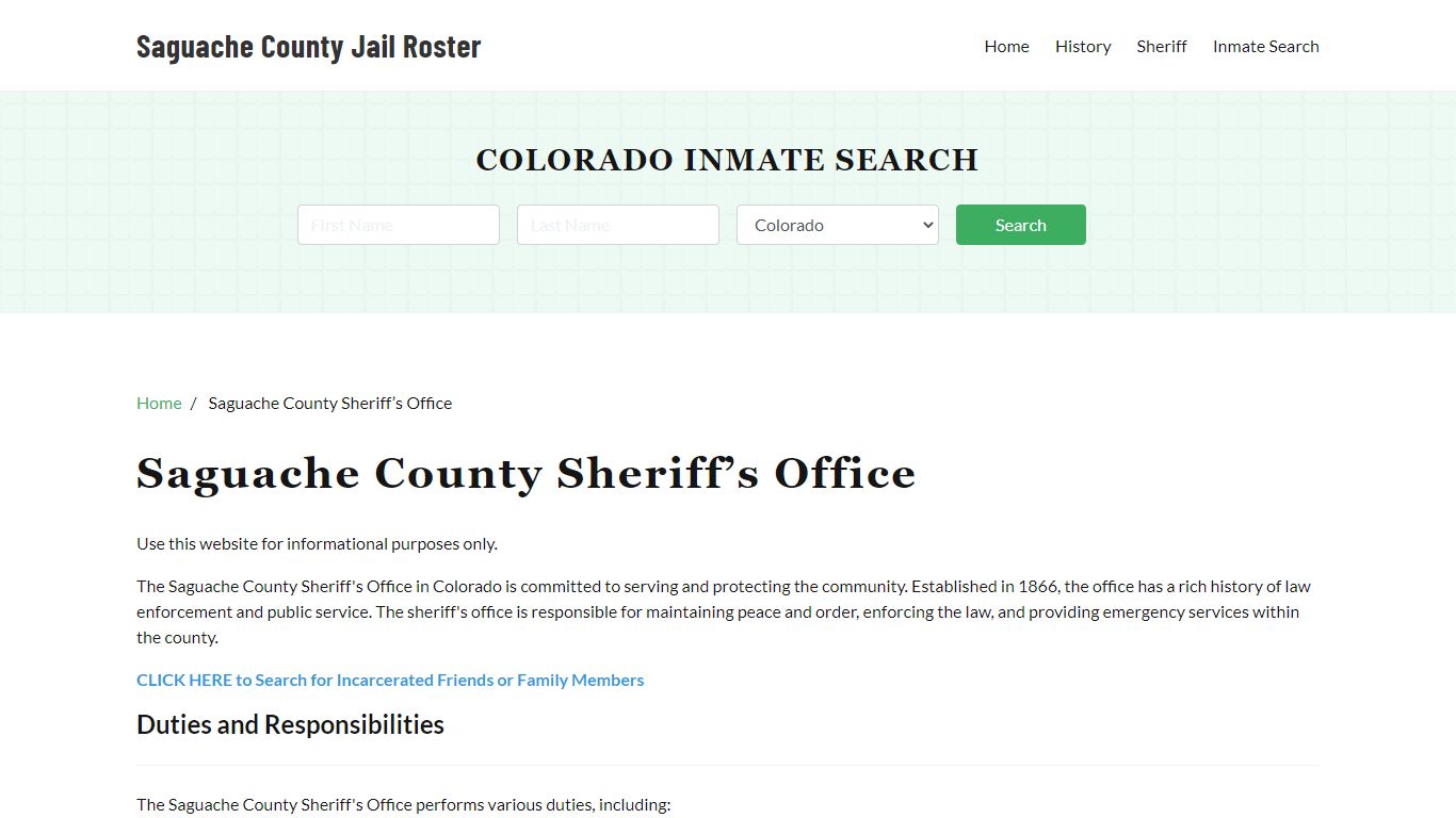 Saguache County Sheriff Office, CO, Arrest Warrants Search