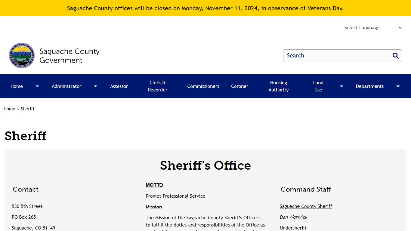 Sheriff | Saguache County - Colorado