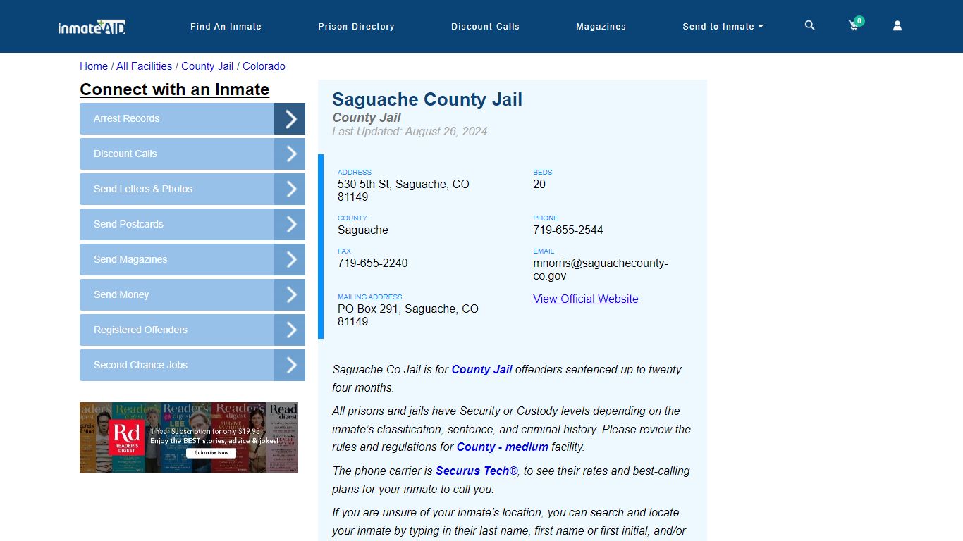 Saguache County Jail - Inmate Locator